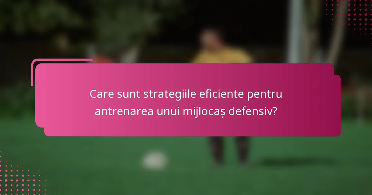 Care sunt strategiile eficiente pentru antrenarea unui mijlocaș defensiv?
